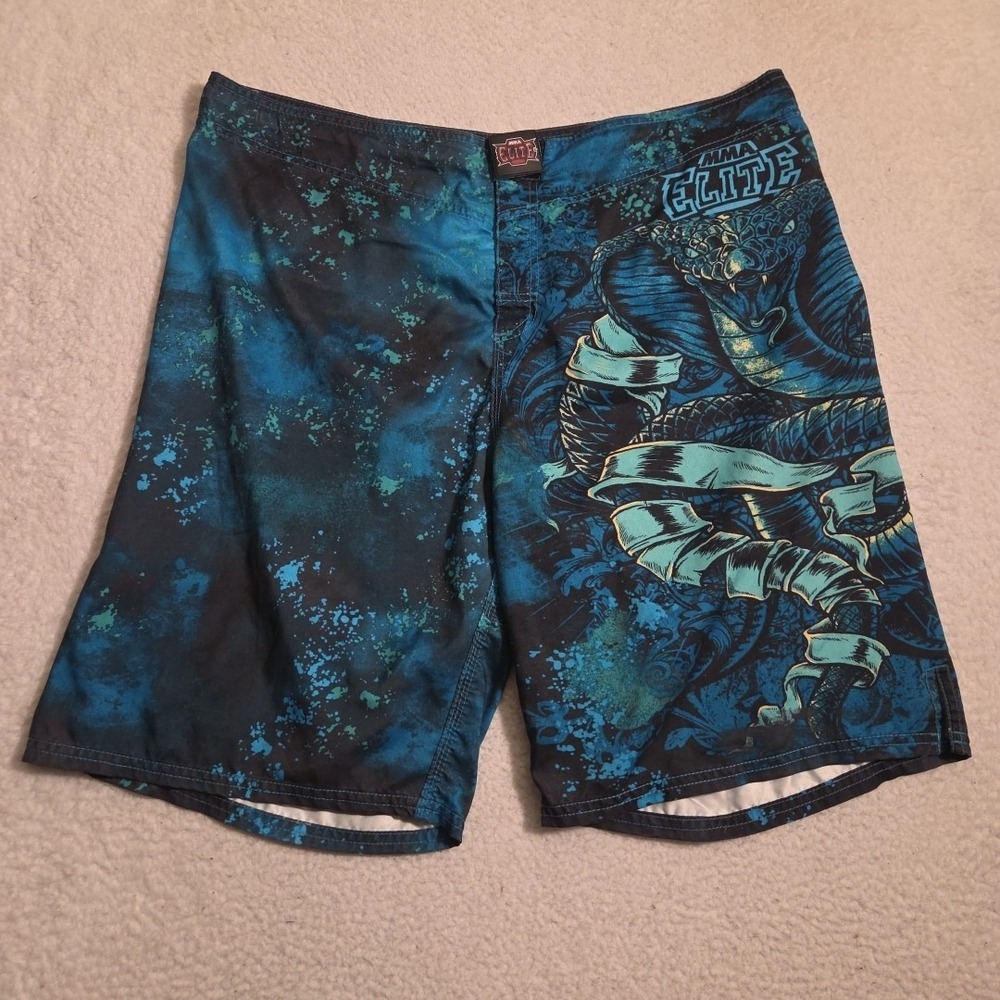 MMA Elite Cobra Black and Blue Board Swim Surfing Shorts Fighting Size XL‎